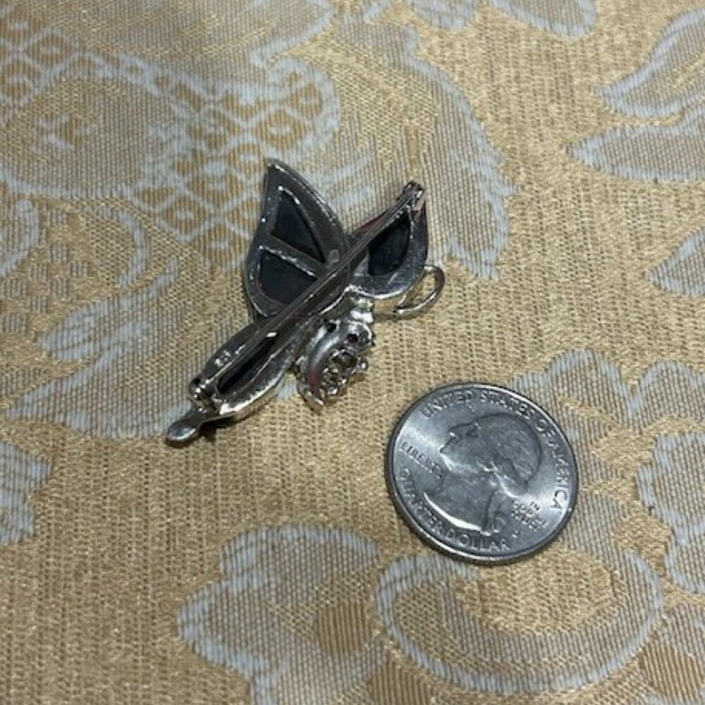 BUTTERFLY 925 Silver Onyx Marcasite Art Deco BROOCH - Picture 7 of 10